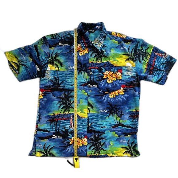 METROP Men’s Blue Tropical Hawaii Aloha Button-Up Pocket Casual Shirt Size M - Picture 4 of 10